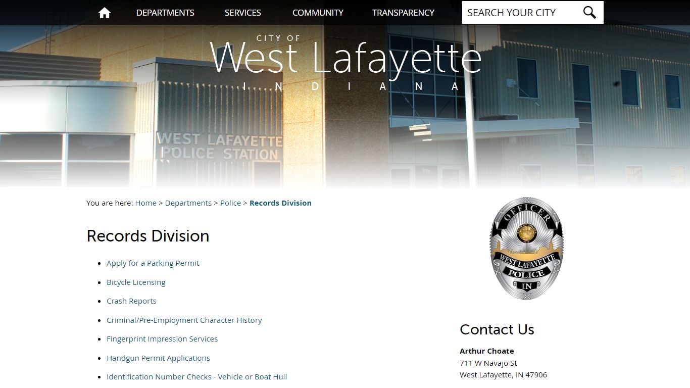 Records Division / West Lafayette, Indiana