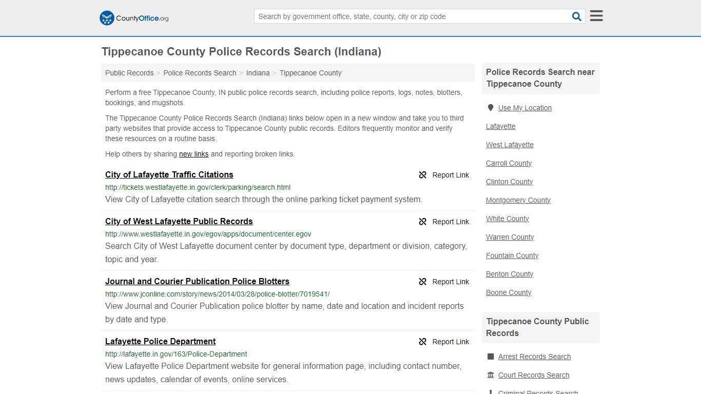 Tippecanoe County Police Records Search (Indiana) - County Office